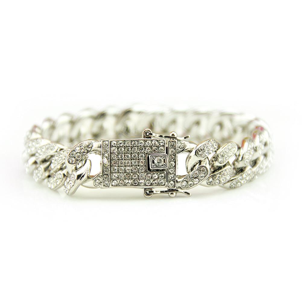 Mens Womens Gold Hand Chain Hip Hop Iced Out Curb Cuban Diamond Paved Clear Rhinestones Bracelet Men Fashion Jewelry