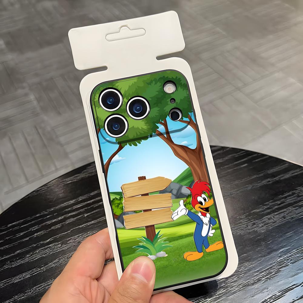 Чехол для телефона Дятел Вуди для iPhone 17 Air 16 E Pro Max 15 14 13 Mini 12 Pro 11 Max Plus Черный Мягкий Корпус