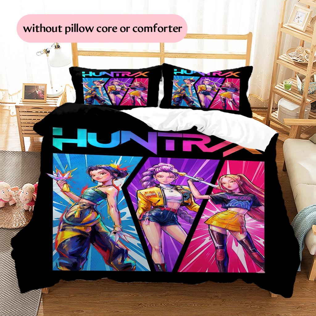 1PC KPop Demon Hunters pattern Bedding Quilt Set Quilt Cover Pillowcase Home Decoration (1 * duvet cover + 2 * pillowcase, without core)