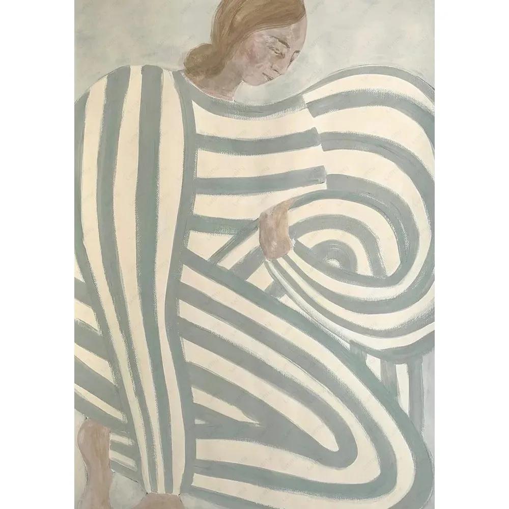 Абстрактные Линии Геометрические Кривые Девушка Холст Постер Ретро Феминистское Настенное Искусство Печать для Современной Гостиной Бара и Домашнего Декора