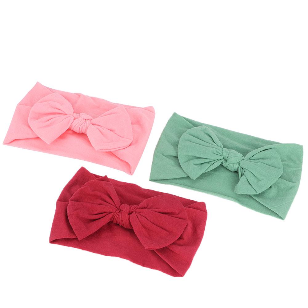 Набор из 3 штук Милая мягкая повязка для волос для новорожденных, детская нейлоновая повязка на голову с бантом
