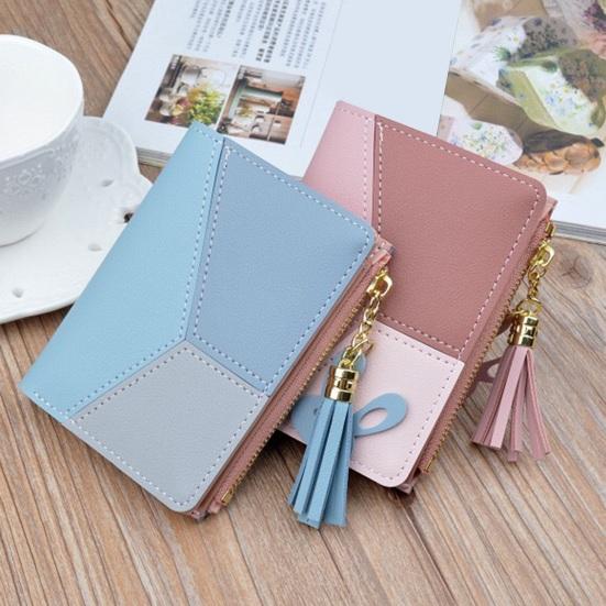 Женский кошелек Color Block Тонкий держатель для карт Кошелек с двумя сгибами Мини-кошелек с окном для ID Застежка-молния Карман для монет для путешествий Работы Ежедневного использования