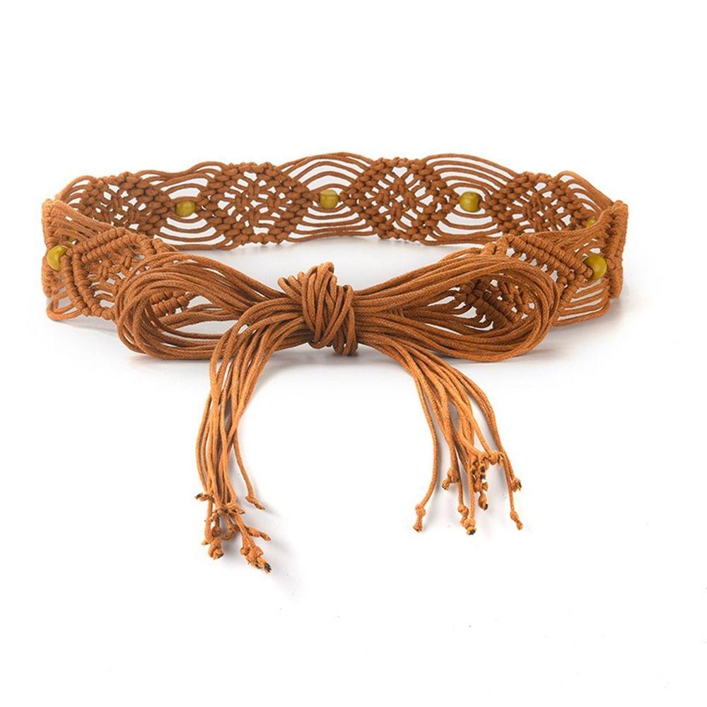 Beach All-match Waist Rope Round Wooden Button Women Waist Chain Ethnic Style Belts Braided Belt