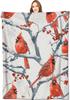 Winter Cardinal Blanket Cute Red Bird Snow Branch Berry Throw Blankets,Gifts for Kids Adult Woman,Lightweight Soft Fleece,for Sofa Couch Bed Room Mode