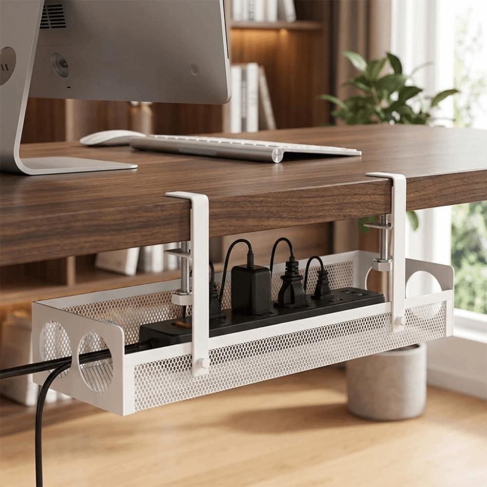 No Drilling Under Desk Wire Management Tray Space Saving Power Strip Cord Holder Office
