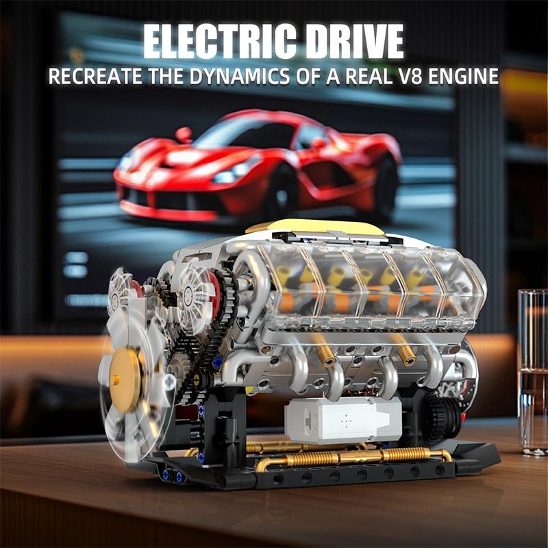 MOC Technik Электрическая Модель V8 Двигателя Конструктор Креативные Обучающие Игрушки Рождественские Подарки Для Мальчиков Детей
