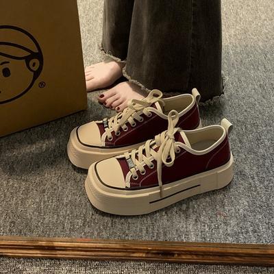 Европейские парусиновые туфли на платформе с квадратным носком женские весенне-летние новые низкие на шнуровке увеличивающие рост универсальные повседневные кеды женские