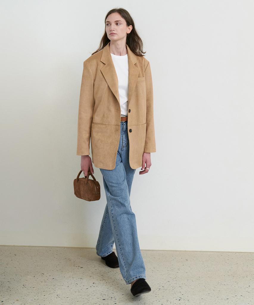 STEP AROUND Oversized Suede Jacket_Beige