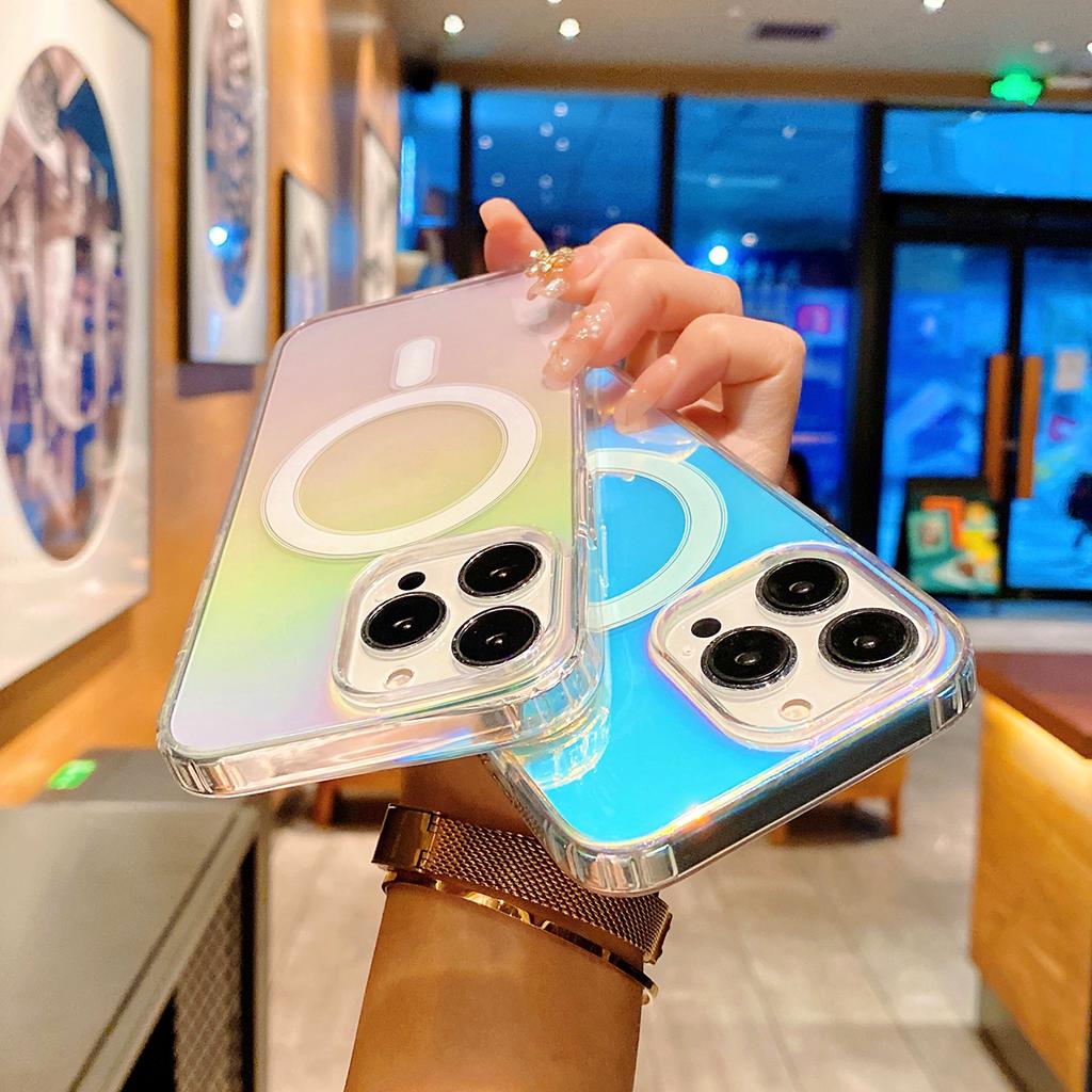 Чехол с беспроводной зарядкой для iPhone 15, 14, 13, 12, 11 Pro Max Plus, магнитный чехол для Magsafe, прозрачный мягкий чехол с градиентом цвета