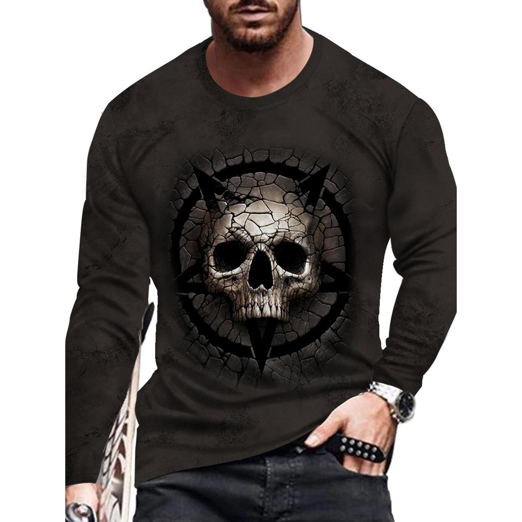 Осенне-весенняя мужская футболка с длинным рукавом и принтом