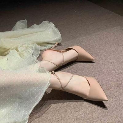 Универсальные туфли на высоком каблуке с перекрестными ремешками женские лето 2025 новинка остроносые с ремешком-пряжкой на щиколотке жесткий каблук лакированная кожа одинарные туфли женские