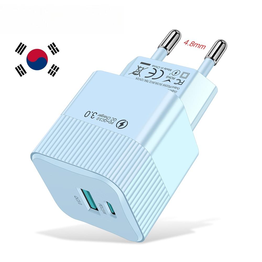 Зарядное устройство 2 порта 25 Вт USB Type C Быстрая зарядка Дорожная вилка Адаптер быстрой зарядки для телефона KR EU US для iPhone 16 Xiaomi Huawei Sumsung