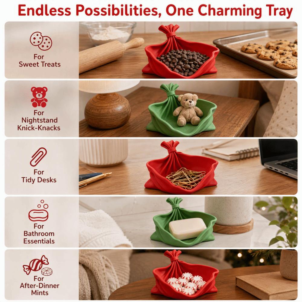 Solid-colored Christmas Decorative Storage Tray Wrinkled 3D Printed Tray Xmas Party