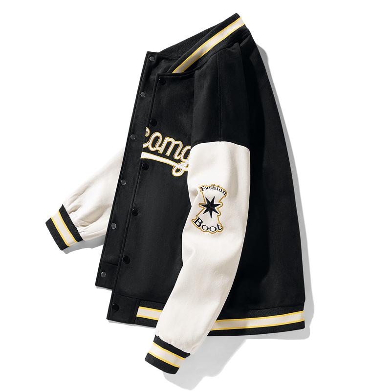 Embroidered Suede Men Spring Baseball Jacket Casual Harajuku Style Fashion Coat Outerwear for Daily Wear Streetwear