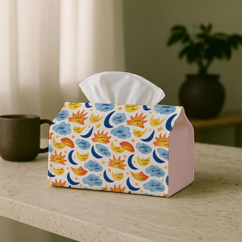 1pc Playful Pattern Ramadan Decorative Tissue Box | Moon Star Calligraphy Colorful for Home, for Party, Car, Kitchen & Bathroom - Tissue Box for Every