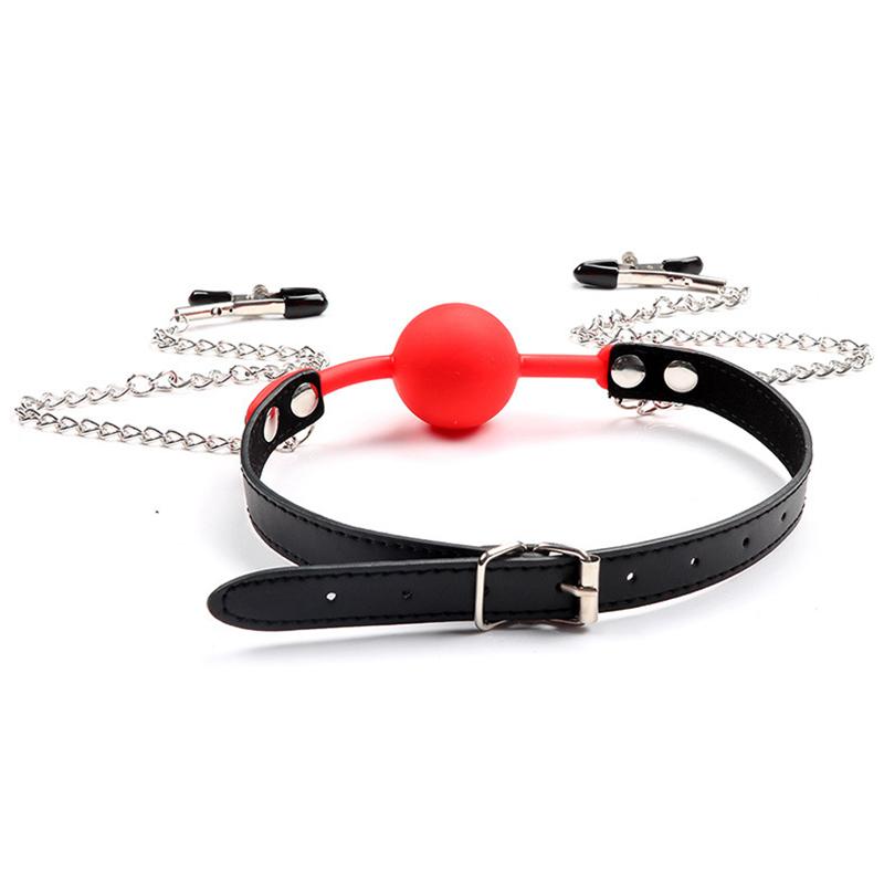 Силиконовый шарик-кляп, заглушка для рта, бондаж, раб, с металлическими зажимами для сосков, фетиш, продукты для орального секса, игрушки для женщин, игры для взрослых