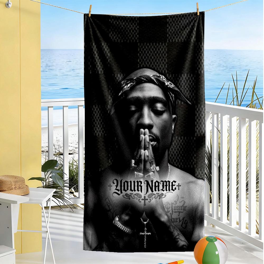2pac Customizable Name Beach Towel Super Soft & Absorbent Suitable for Sports Travel Swimming Yoga Bathroom Beach And Pool