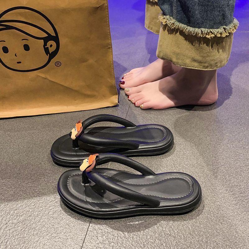 Пляжные шлепанцы на плоской подошве с нескользящей подошвой, защищающие от защемления пальцев, женские летние 2025, новые, милые шлепанцы с щенком