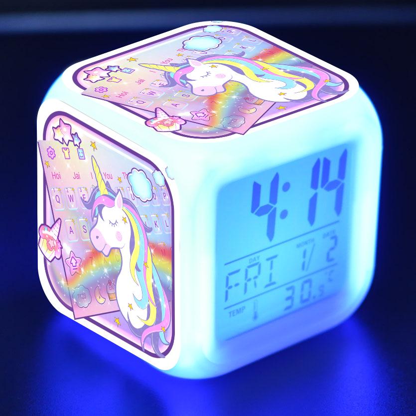 Обесцвечивание Единорог будильник креативный ночник светодиодные цифровые будильники студенческие настольные часы детские подарки