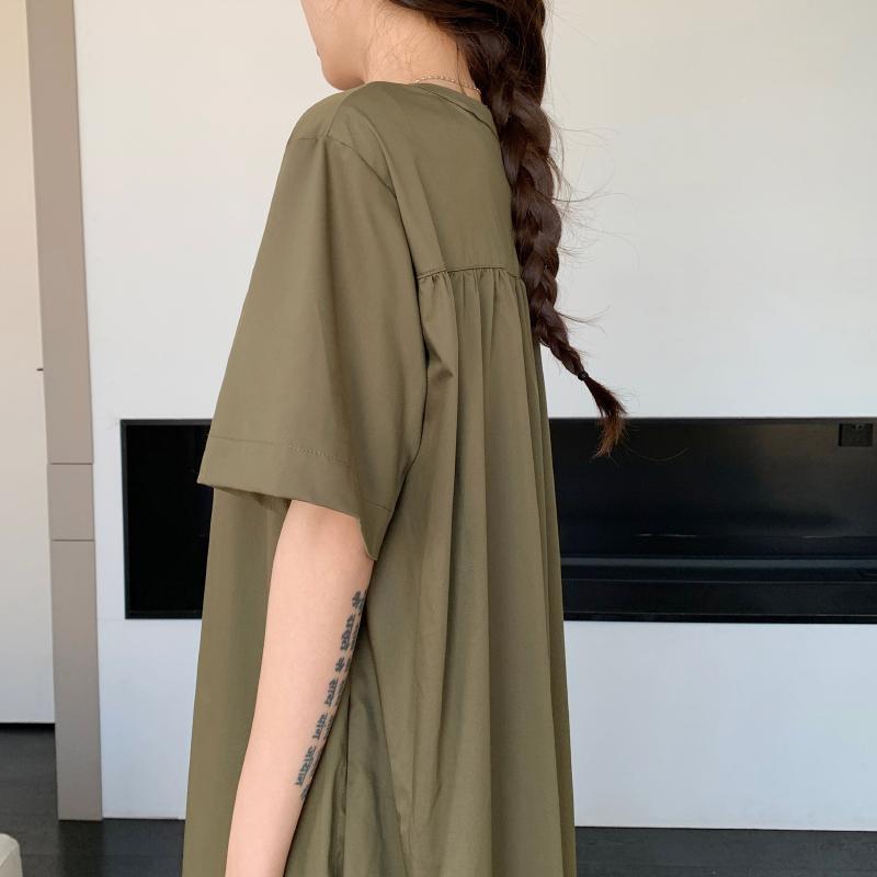Dimanaf 2025 Летнее платье больших размеров для женщин, повседневное винтажное платье, базовое свободное платье с круглым вырезом и короткими рукавами, хлопок