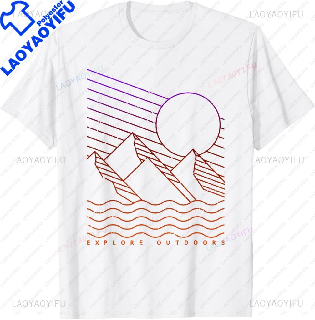 Geometric Line Art Explore Outdoors TShirt Unisex Summer Streetwear Tops Couple Kawayi Customizable Camiseta Hombre