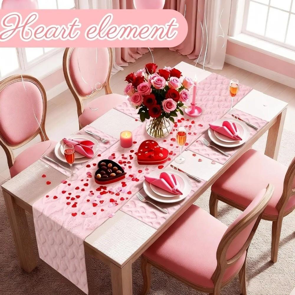Fuzzy Love Heart Table Runner Romantic Valentine's Table Flag Tables Mat Table Runner Dining Table
