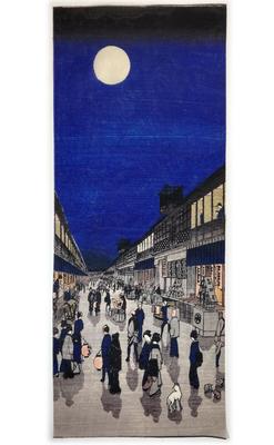 Hand Towel from Utagawa One Hundred Famous Views of Night View of Saruwakamachi Ukiyo-e Hiroshige's Edo