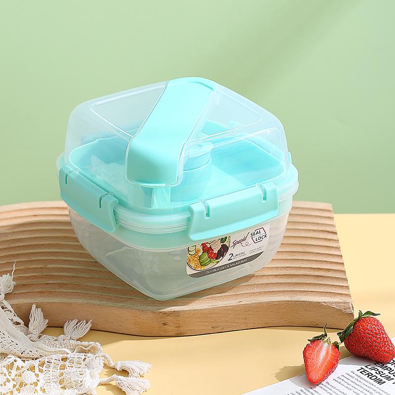 Двухслойный ланч-бокс и пикник: Портативный, герметичный, сохраняющий свежесть контейнер для фруктов и салатов большой вместимости.