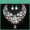 Crystal Water Flower Droplet Exaggerated Necklace Earring Set Women Dress Banquet Accessories
