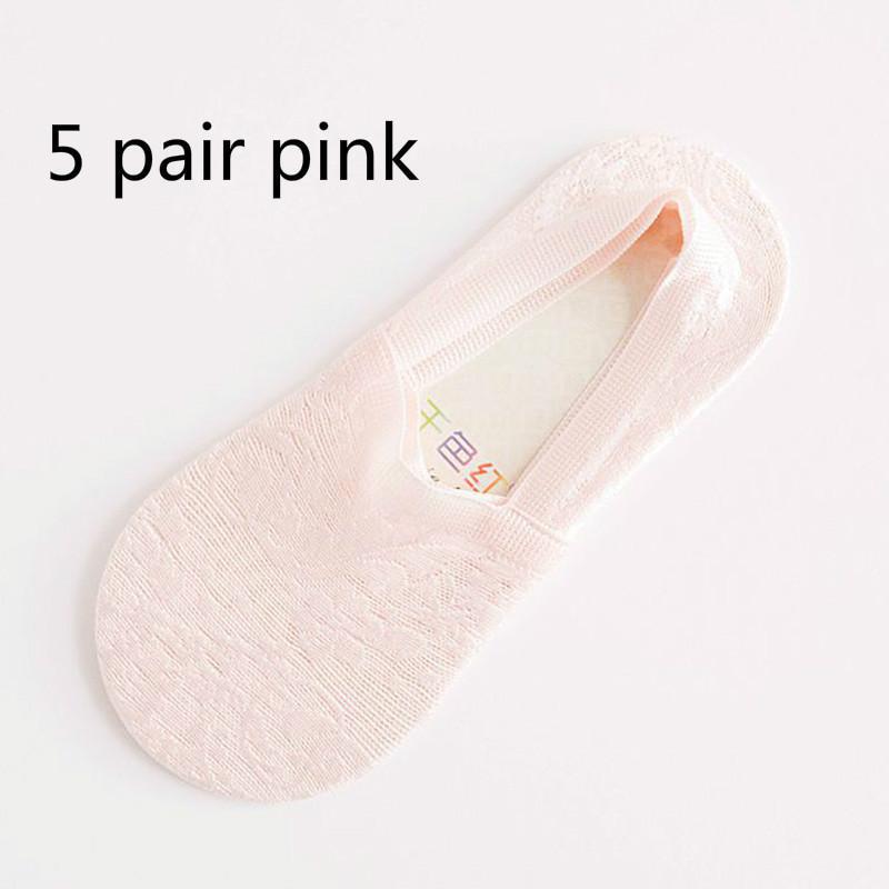 5 Pairs Women Lace Socks Boat Invisible Anti-Skid Ankle Socks Low Cut No-show Non-Slip Liner Slipper Socks
