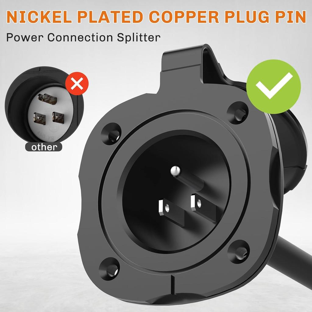 WELLUCK RV Shore Power Inlet Charger Plug 15 Amp 125V AC Power Inlet Port Plug With Integrated Dual 18" Extension Cord, RV Flanged Inlet With