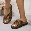 Мода 2025 новая леопардовая линия со шлепанцами на платформе с пряжкой Женские трансграничные новые шлепанцы для пляжа с открытым носком