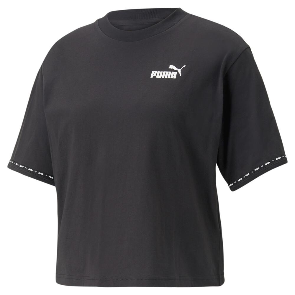 Puma Футболка-пуловер с круглым вырезом и принтом логотипа Power Tape Женские топы Черный 673626-01