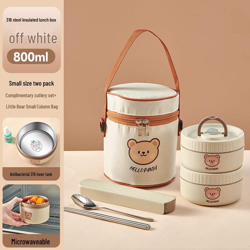 316 Stainless Steel Insulated Double-Layer Microwaveable Bento Lunch Box for Students and Office Workers