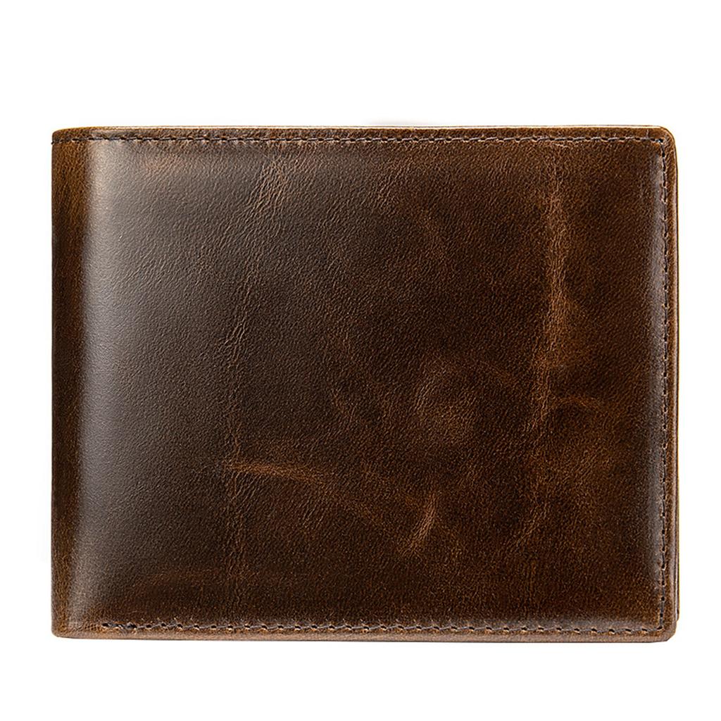 Men's Genuine Leather Wallet Short Anti-theft Brush Head Layer Cowhide Card Bag Business Retro Multi Card Position Money Clip