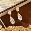 Korean Style Water Drop Zirconia Earrings: Two-Way Wear Diamond Studs with a Luxurious and Elegant Design