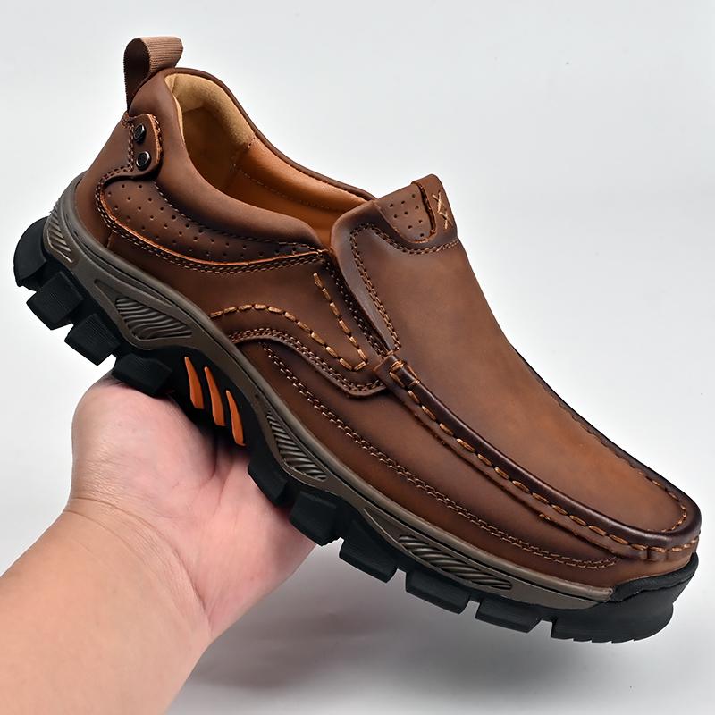 Retro Style Leather Loafers Mens Comfort Casual Shoes Breathable Male Driving Footwear Moccasin Travel Climbing Camping Footwear