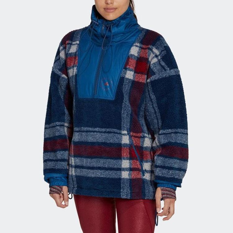 Adidas Цветные блоки полумолния воротник стойка винтажная спортивная куртка женская куртка синяя HI6076