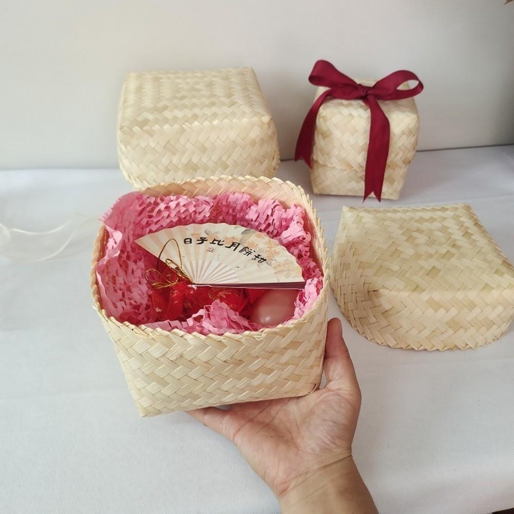 Reusable Bamboo Woven Gift Box Handmade Wedding Cookies Candy Box Bamboo Teas Tin Party Decoration