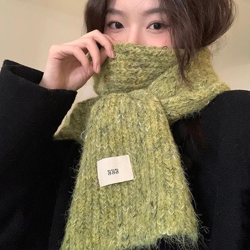 WTEMPO Winter Long Warm Knitted Plush Scarves Women's Thickened Windproof Cold-proof Versatile Casual Scarves