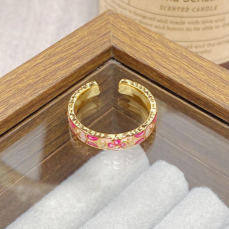 Средневековое Винтажное Цветное Эмалированное Цветок Бабочка Открывающийся Кольцо Женское Ретро Нишевое Высококлассное Легкая Роскошь Кольцо