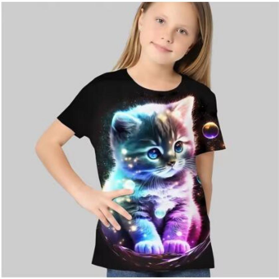 Детские футболки с коротким рукавом и 3D-принтом, повседневные футболки для девочек, детские летние футболки с круглым вырезом