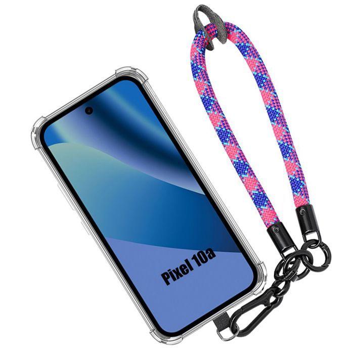 Coque pour Google Pixel 10a, Antichoc Silicone Transparent avec Bracelet Tricolore Amovible