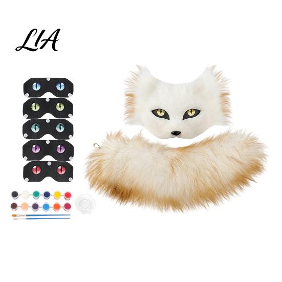 Soft Plush Tail for Cosplay DIY Therian Masque Kit, Furry Fox/Cat Animals with Fun Interactive Craft Teens Eye Mesh, Christmas Halloween Masquerade