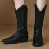 Черные сапоги для верховой езды на толстом каблуке до середины голени для женщин, зимняя женская обувь 2025 года, женские сапоги с острым носком, модные женские ковбойские сапоги