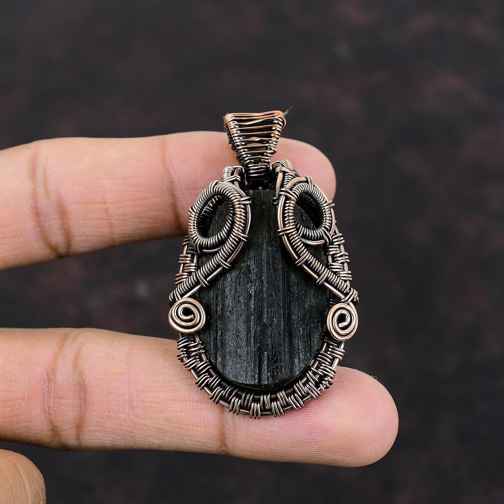 Black Tourmaline Rough Pendant Copper Wire Wrapped Pendant Natural Gemstone Pendant Copper Wire Wrap Jewelry Gift For Women Handmade Pendant