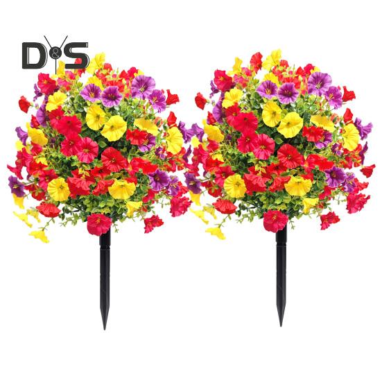 Искусственные цветы ипомеи, искусственный куст ипомеи с колышком для установки в грунт, реалистичная искусственная зелень, кустарники для улицы, для дома, для фермерского дома, для крыльца, для патио