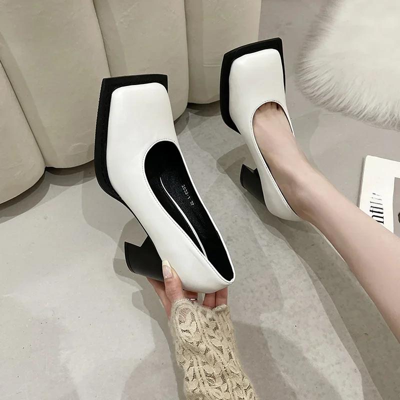 Модные туфли-лодочки на низком каблуке, женские туфли на высоком каблуке 2024, слипоны, брендовые туфли, баскетбольная платформа, на шнуровке, сандалии с квадратным носком