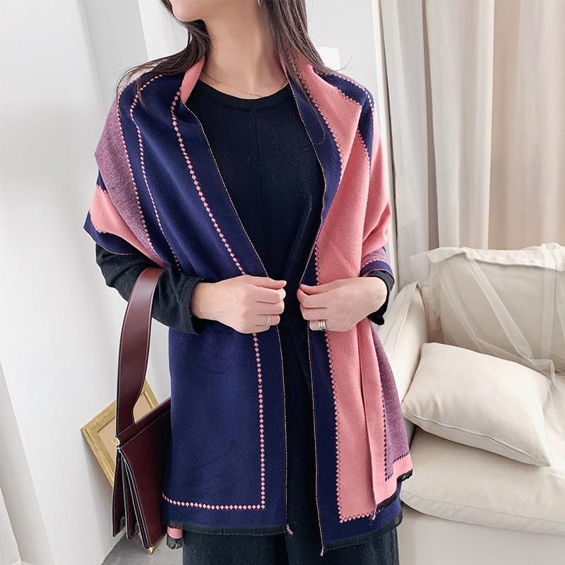 Strips Printed Scarf Spring Autumn and Winter Cashmere Thick Scarf Air Conditioning Room Shawl for Women Fashion Embroidered Warm Scarf