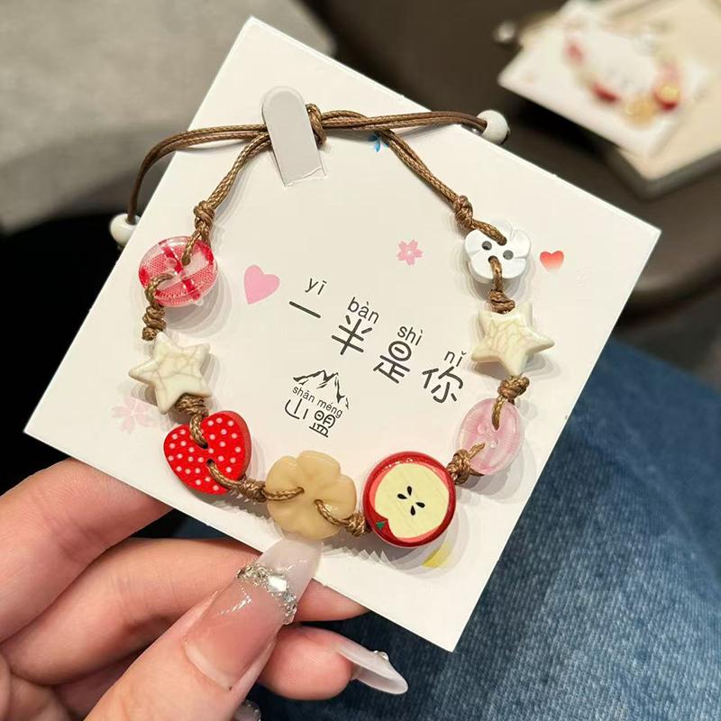 Браслет из керамических яблок ручной работы, регулируемый плетеный шнур, мультяшные бусины, браслеты для женщин, подарки, ювелирные аксессуары, pulsera mujer